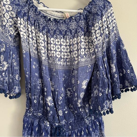 Anthropologie Raga Women’s Beachy Blue Mazo Pommed Romper Size Small - Picture 4 of 8
